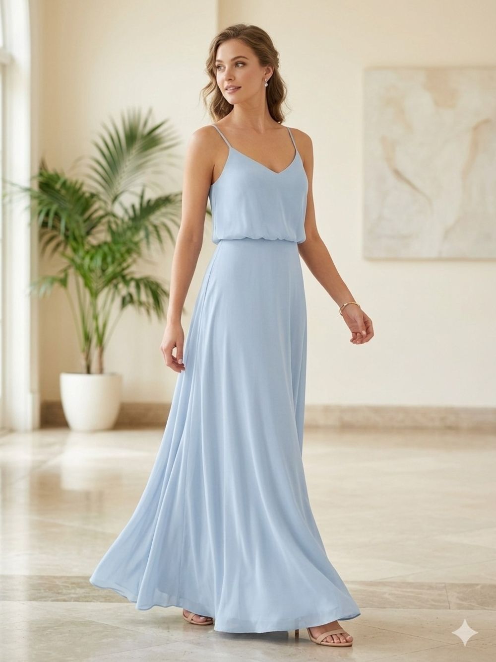 Birdy Grey Spaghetti-Strap NWT Sky Blue Chiffon Maxi Bridesmaid Dress - Size S